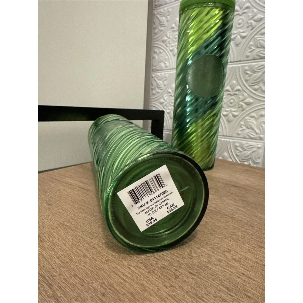 Starbucks 16 oz Green Coffee Tumbler Cups Set of 2‎ New Reusable Drinkware